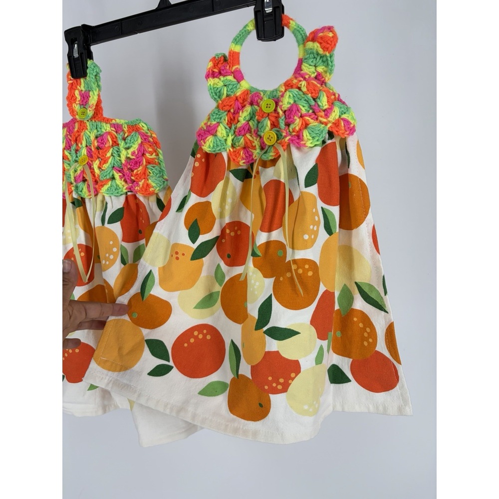 VTG Crochet Hanging Kitchen Towels Citrus Orange Fruit Retro Granny Cottagecore - Picture 5 of 9
